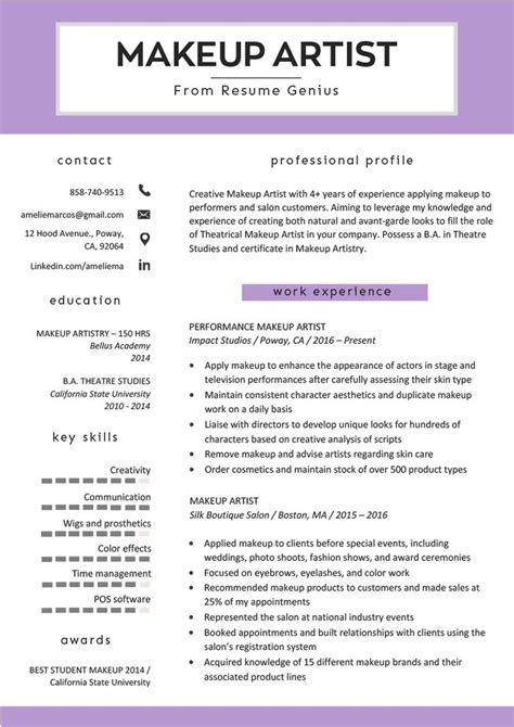 freelance makeup artist resume samples.